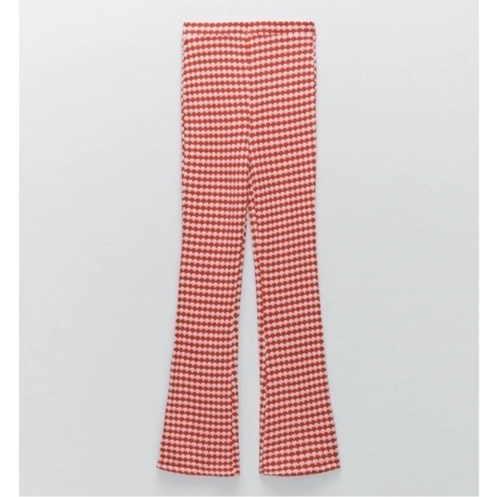 Zara red white knit high waisted flare stretchy pull on pants 70’s hippie retro - Picture 4 of 12
